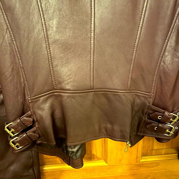 Bebe Burgundy Leather Jacket with Gold Hardware - Picture 5 of 10
